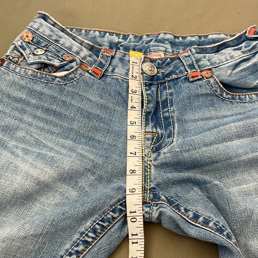 TRUE Religion Joey Super T”Light Wash Blue  32X32 JEANS  w Orange Accent Details